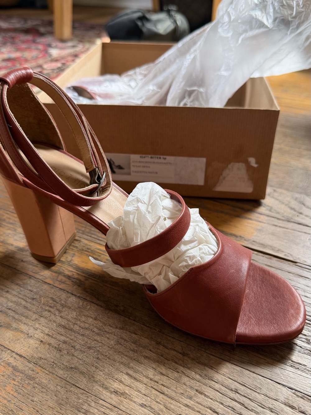 COCLICO Brick Red Leather Block Heel Sandal